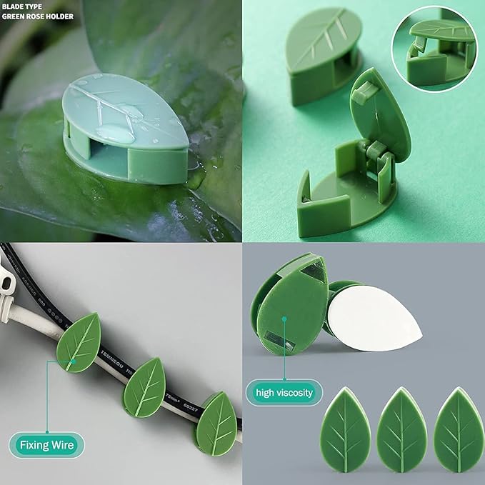 100 Pcs Plant Climbing Wall Fixture Clips Self-Adhesive Hook Vines Traction Clips Invisible Holder Garden Green Leaf Simulation Self-Adhesive Hook Wire Fixing Supporting