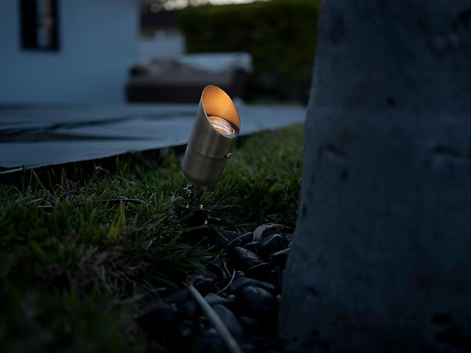 12V LogiSpot Brass Outdoor Spotlight (Bronze) with 5W 2700K Warm White 400 Lumen MR16 LED Bulb for Low Voltage Landscape Lighting of Yard, Lawn, Garden, Patio, Trees & House