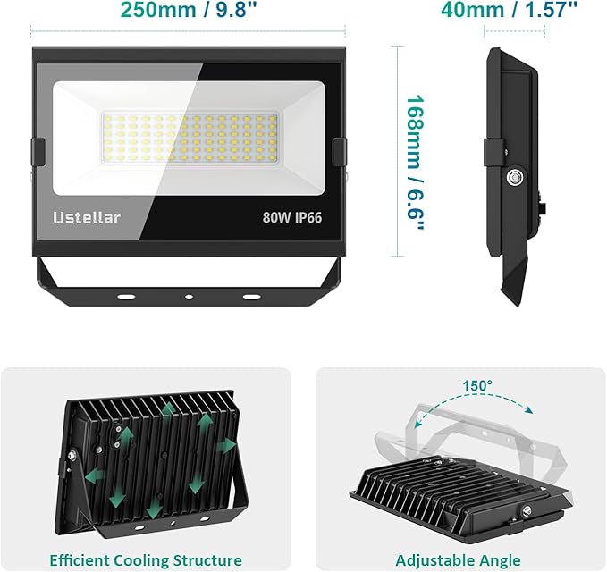 USTELLAR 3 Pack 80W LED Flood Lights Outdoor Hardwired Bright 800W Equiv. 24000LM Security Light Outside Lamp IP66 Waterproof 5000K Daylight White Spot Light Exterior Floodlight for Backyard House