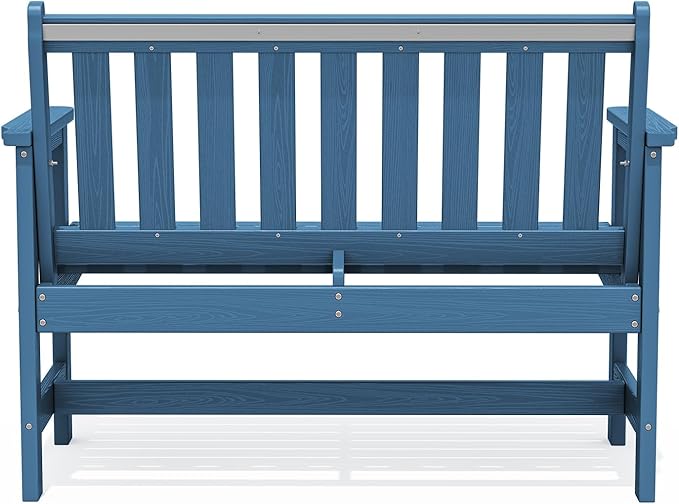 SERWALL Outdoor Bench, HDPE Outdoor Benches Weatherproof, 2-Person Garden Bench with 660 lbs Weight Capacity, Patio Benches for Outdoors, Garden, Porch, Backyard and Park, Navy Blue