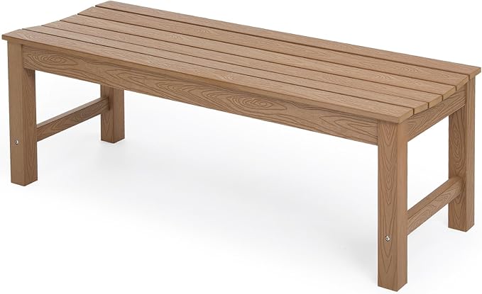 Stoog Outdoor Bench, 2-Person Outdoor Poly Lumber Backless Bench, Weatherproof Garden Bench, Never Rot or Fade, Suit for Church, Backyard, Porch and Park, Teak