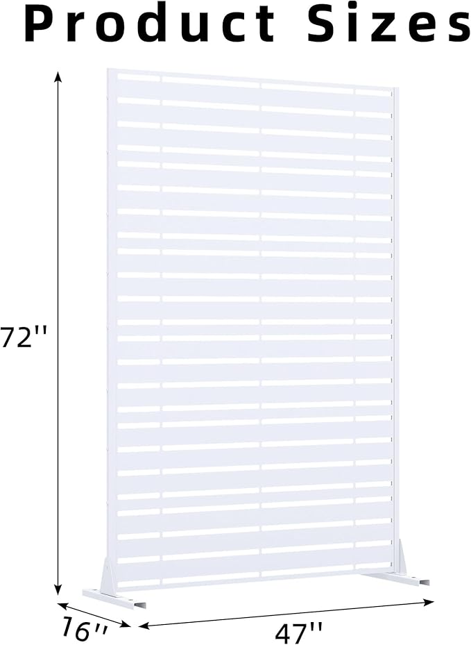 Casaphoria 72" H x 47" W Metal Privacy Screen, Outdoor Freestanding Decorative Divider for Patio, Deck, Balcony, and Garden with Stable Base, White-Adams