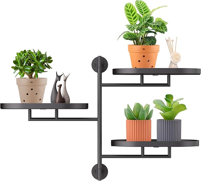Rotating Window Shelves for Multiple Plants Indoor,3-tier Metal Corner Black Plant Stand Holder Floating Hanger Shelf for Wall，Windows Sill Gifts for Planter Lover to Enhance Home Decor