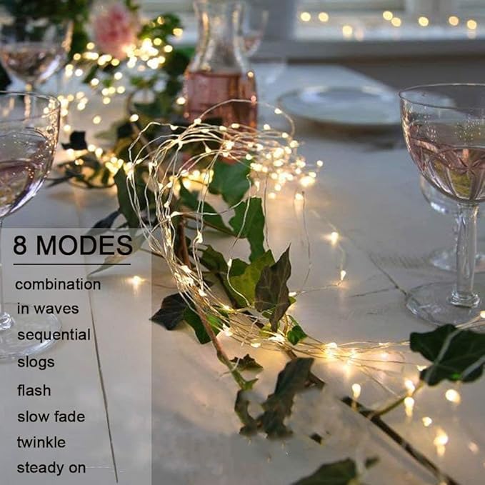 ZNYCYE 1 Pack Battery Operated Fairy Lights with Timer, Waterproof Waterfall Flash Lights 8 Modes 10 Strands 200 LEDs Hanging Vine String Lights with Remote for Outdoor DIY Watering Can Lights