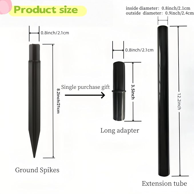 8.25" Reinforced ABS Plastic Solar Ground Spikes - Durable Solar Light Replacement Stakes for Garden, Pathway, Deck, Camping, Christmas Lights (Fits 0.83" Inside Diameter) (Black-1 Pack)