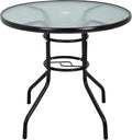 32in Outdoor Table Patio Dining Table Outdoor Dining Table with Umbrella Hole Round Tempered Glass for Yard Bistro Lawn Balcony