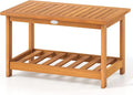 Tangkula Outdoor Acacia Wood Coffee Table, Patio 29.5” Rectangle Slatted 2 Tier Coffee Table with Storage Shelf, for Outside Balcony Patio Poolside