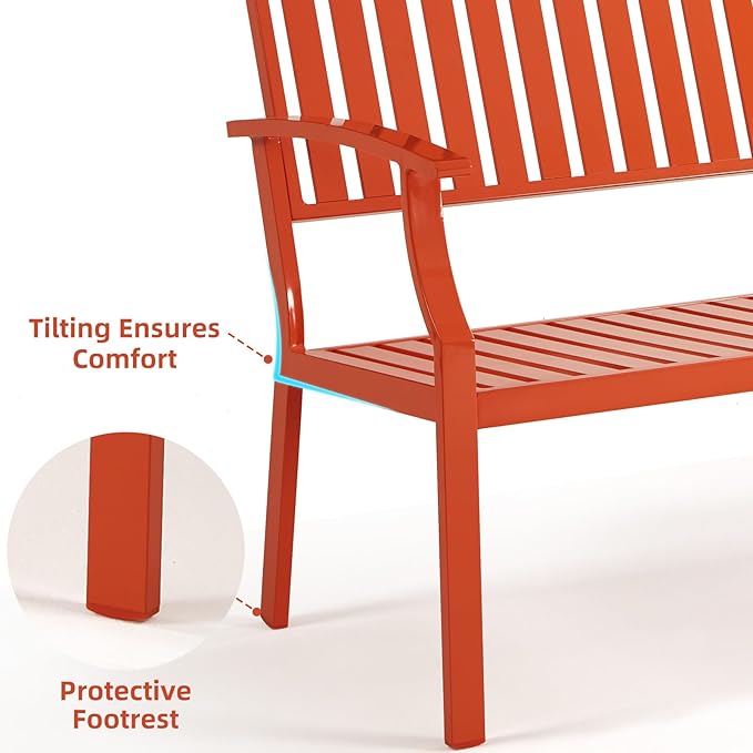 Outdoor Bench Weatherproof Aluminum Patio Garden Bench, Patio Loveseat for Porch Garden Lawn Backyard Park Balcony (Orange)