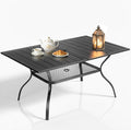 VINGLI 59" Rectangle Patio Table for 6, Metal Outdoor Dining Table with Umbrella Hole, All-Weather Steel Patio Dining Table Outdoor Table for Lawn, Garden, Backyard, Black (L59 xW35)
