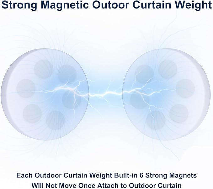 3LB Heavy Duty Outdoor Curtain Weights, Strong Magnetic Gazebo Curtain Weights, Rubber Covered Waterproof Drapery Weight, Prevent Curtain Liner from Blowing Around, White, 6 Pairs