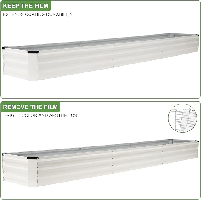 Galvanized Raised Garden Bed Outdoor | Metal Raised Garden Bed for Gardening 2Pack | Large Planter Box for Vegetables Flowers Fruits | Easy Assembly & Safety Design Flower Beds 12x2x1ft White