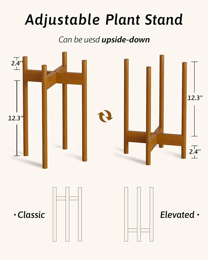 Adjustable Plant Stand Indoor, Bamboo Plant Stand Fits 8 9 10 11 12 Inches, Small Corner Planter Holder for Indoor Plants, Single Floor Plant Stands for Living Room Balcony, Light Brown Tall