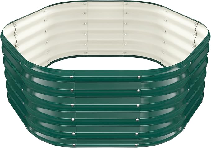 Hexagon Raised Garden Bed, 48 Inch Diagonal & 16.5 Inch Tall, Galvanized Steel Planter Box with Wave-Shaped Metal Panels for Outdoor Flower,Tree,Herb & Vegetable Garden (Dark green, 4FT X 1.5FT)
