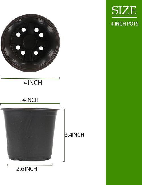 100 Packs 4 Inch Nursery Pots, 4 5 6 Inches Plastic Nursery Pots for Plants with Drainage Holes, Seed Starting Garden Pots of Flower Plant Container for Succulents, Transplanting (100, 4 Inch)