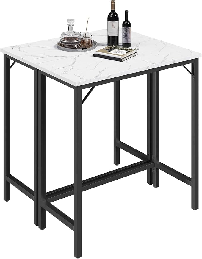 Narrow Bar Table, 63-Inch Pub Table for Dining Room, Counter Bar Tables with Sturdy Metal Frame, Connectable Bar Table, Multifunctional Console Table, Marble and Black BTHM1601