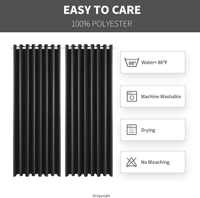 Waterproof Outdoor Curtain W105 x L95 - Grommet Top Sunlight Blocking Window Treatment Drapes Blackout Curtains for Home Bedroom Living Room Outdoor Patio Porch Pergola Cabana Gazebo (Dark Gray)