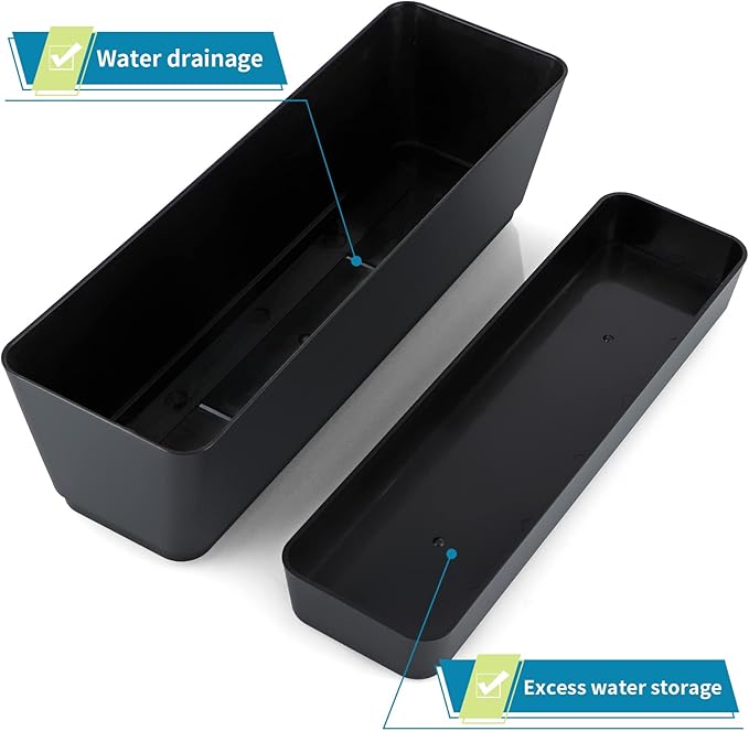 Skelang 3 Pcs Rectangular Plant Pot, 12" Flower Planter Box, Windowsill Container for Succulent, Herb, Vegetable (Black)