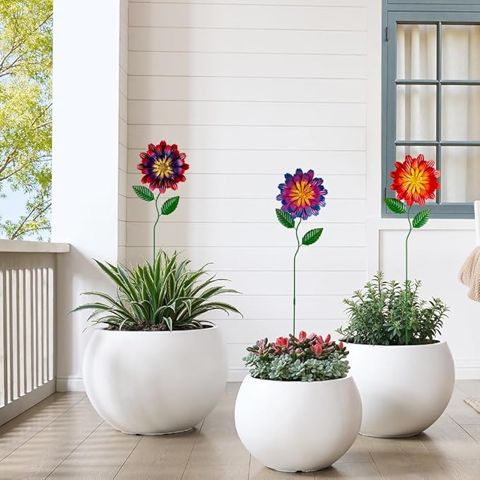 Metal Flowers for Outside,3 Pack Flowers Decorative Garden Stakes Spring Decor,Waterproof Metal Yard Art for Outside,Lawn,Patio,Yard