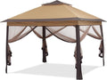 GDY 11x11 Pop Up Canopy Tent, Outdoor Canopy with Netting, Outdoor Gazebo for Backyard, Tent with Handbag, Brown.