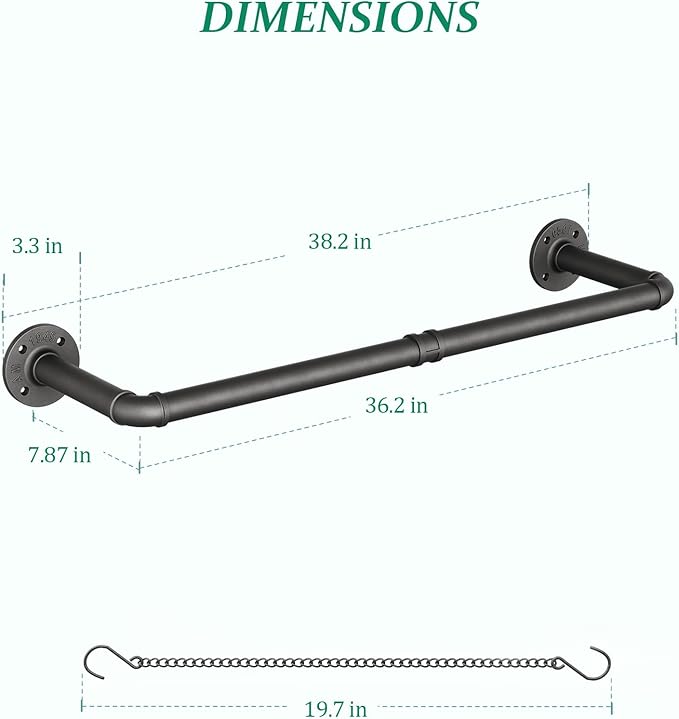 Plant Haning Rod, 2 Pack Hanging Planters for Indoor Plants with 3 Chains, Wall Plant Hanging Bar for Window Celling, 38.2 Inch, Metal Black, Pots Not Included