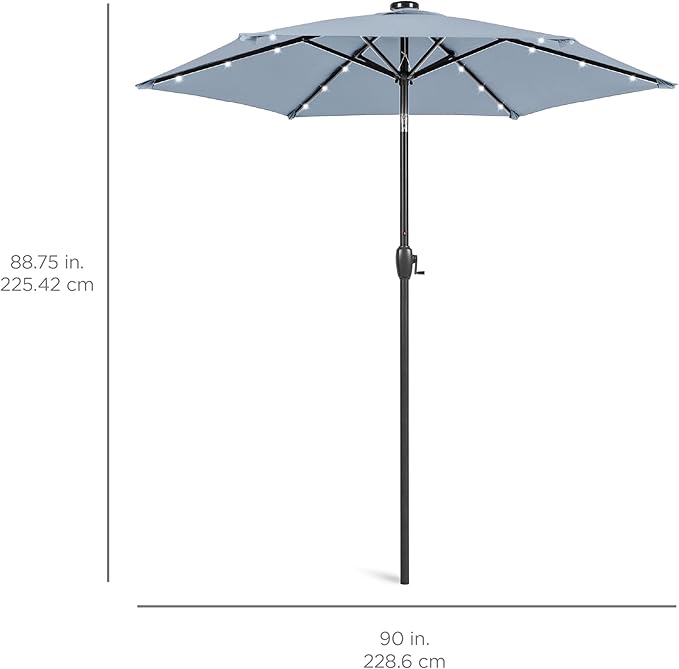 Best Choice Products 7.5ft Outdoor Solar Market Table Patio Umbrella for Deck, Pool w/Tilt, Crank, LED Lights - Breeze Blue
