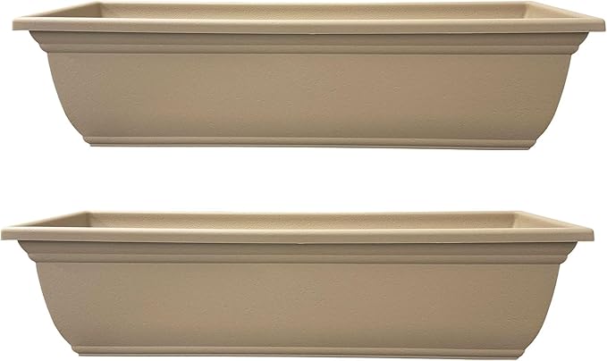 The HC Companies 24 Inch Mojave Window Planter Box with Drainage Holes, Lightweight UV-Resistant Plastic Outdoor Planters, 2-Pack Flower Box for Garden & Home Decor, Sandstone
