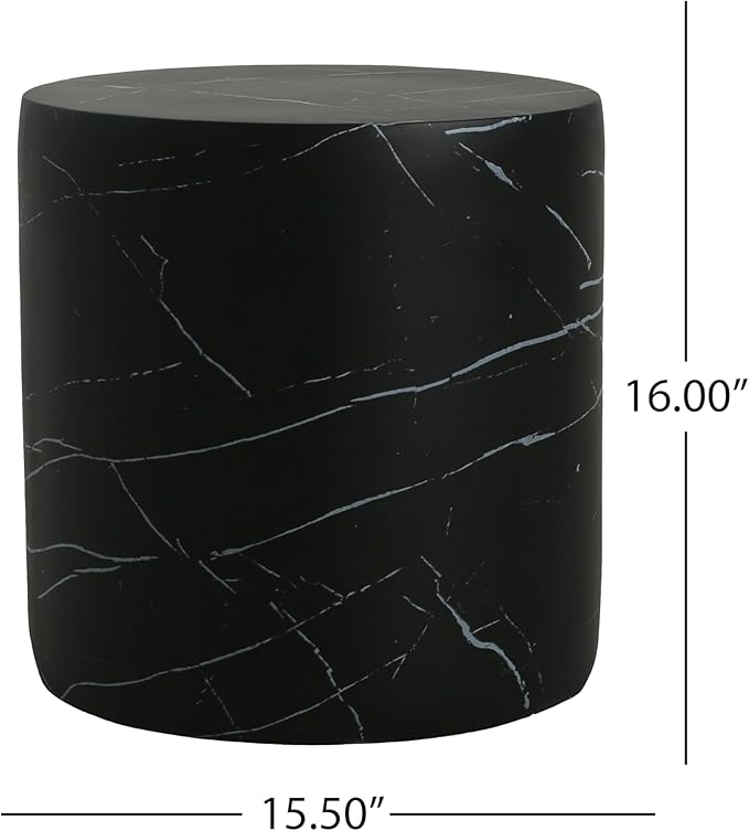 Christopher Knight Home Outdoor Round Side Table,Patio Garden Stool End Coffee Table,Decorative Accent Table for Patio,or Balcony,Lightweight Concrete Material,Black Marble