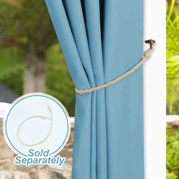 NICETOWN Outdoor Curtain for Patio Waterproof, Energy Saving Thermal Insulated Stainless Steel Grommet Sunlight Block Privacy Protect for Pool, 1 Piece, 52 Inch by 108 Inch, Teal Blue