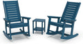 GREENVINES Outdoor Rocking Chair Set | 3-Piece | 2 Rocking Chairs with 1 Side Table | Porch Rocker | HDPE Plastic | Blue | Patio Furniture Sets | High Back | Big & Tall | Ladder Back