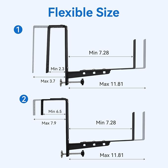 Halatool 2-Pack Adjustable Window Box Bracket, Heavy Duty Wall Mount Planter Holder for Outdoor Window Flower Boxes on Balcony, Porch, Fence and Patio
