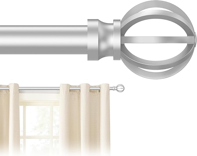 Silver Curtain Rods for Windows 28 to 48 Inch, 5/8" Diameter Heavy Duty Metal Adjustable Small Drapery Rod With Bracket