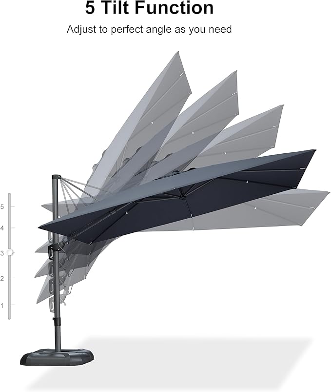PURPLE LEAF 11' X 8' Left-right Tilting Patio Umbrella Outdoor Cantilever Swivel Rectangle Umbrella with Tilt Aluminum Offset Umbrella with 360-degree Rotation for Garden Deck Pool Patio Grey