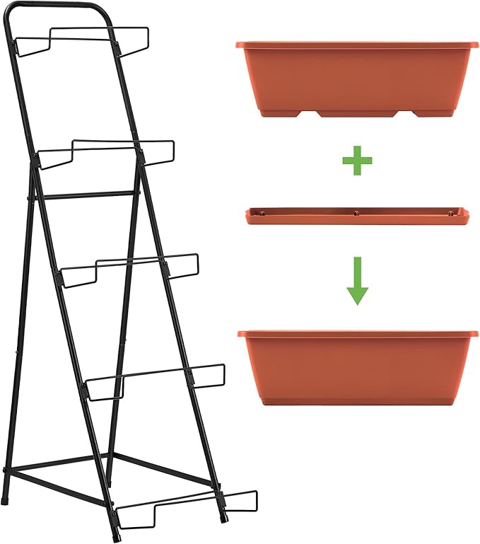 5 Tier Vertical Raised Garden Bed Planter Box, Vertical Raised Bed with Drainage Holes for Indoor Outdoor Herbs Flowers Vegetables Plants, Red