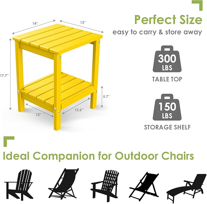 GREENVINES Outdoor Rocking Chair Set | 3-Piece | 2 Rocking Chairs with 1 Side Table | Porch Rocker | HDPE Plastic | Yellow | Patio Furniture Sets | High Back | Big & Tall | Ladder Back