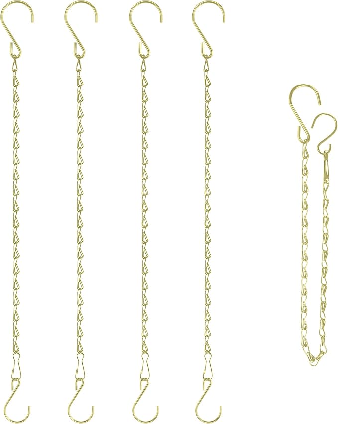 RIFNY 20 Inch Gold Chain for Hanging Plants, Small Plant Chains for Hanging Baskets Kits with Hooks for Bird Feeders Planters Billboards Lanterns Wind Chimes Ornaments Outdoor Indoor Use (5 PCS)