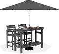 SERWALL Outdoor Bar Set with 9ft Umbrella, All-Weather HDPE Patio Bar Chairs and Table, Outdoor Furniture Set for Poolside, Backyard, Garden - Grey