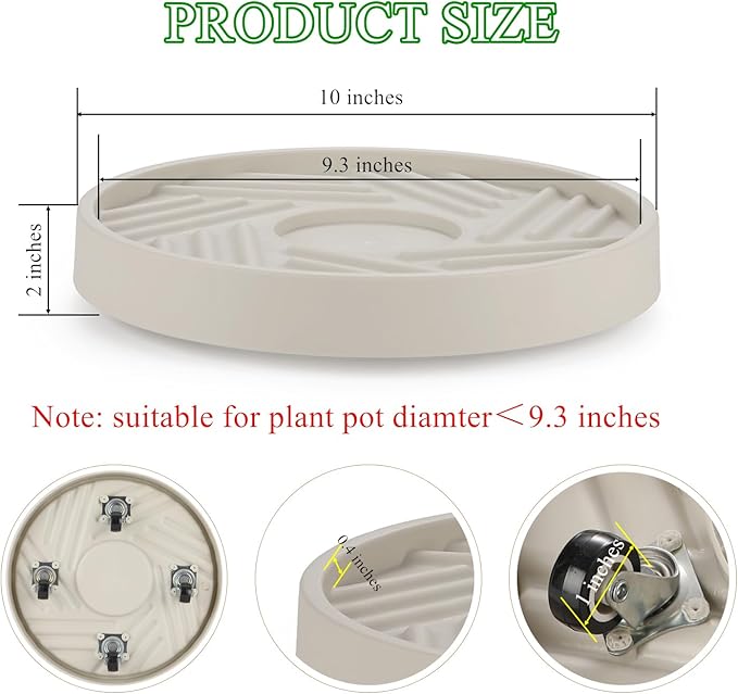 2 Pack Plant Caddy with Wheels, 10" Rolling Plant Stand 165 LBS Heavy Duty with Hidden 360 ° Rotating Silent Wheel Wheels for Outdoor Indoor Large Plant Pots, Flower Pot, Patio