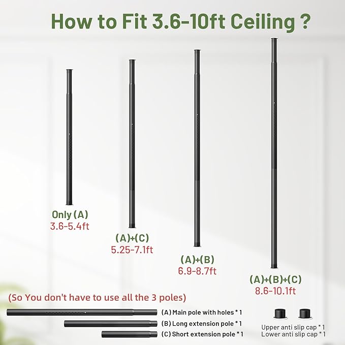 Tension Rod Plant Stand, Plant Poles for Hanging Plants Indoor, Metal Floor to Ceiling Hanging Plants Stand, Tension Pole Plant Stand with 6 Hooks (Fit 3.6-10ft)