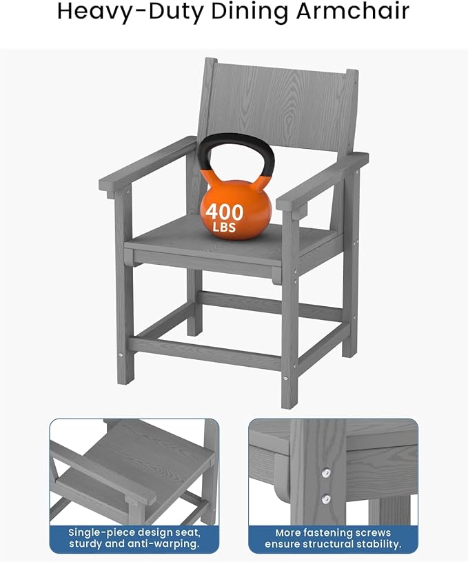 9-Piece Outdoor Dining Set, HDPE Weatherproof Patio Table and Chairs Set for 8, Outdoor Patio Furniture Sets with Umbrella Hole for Outside, Deck, Backyard, Garden (Grey)