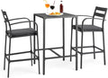 VINGLI 3-Piece Outdoor Bar Set, Aluminum Bar Height Table & 2 Chairs with Cushions, Outdoor Bistro Set for Patio, Backyard, Poolside, Garden(Gray)