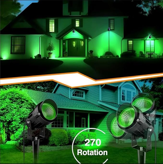 Halloween Christmas Outdoor Spotlights Green Landscape Lights Outdoor Spotlight,2 Pack 110v Plug-in Outdoor Waterproof Green Halloween Christmas Spotlights for Garden Pathway Tree Yard