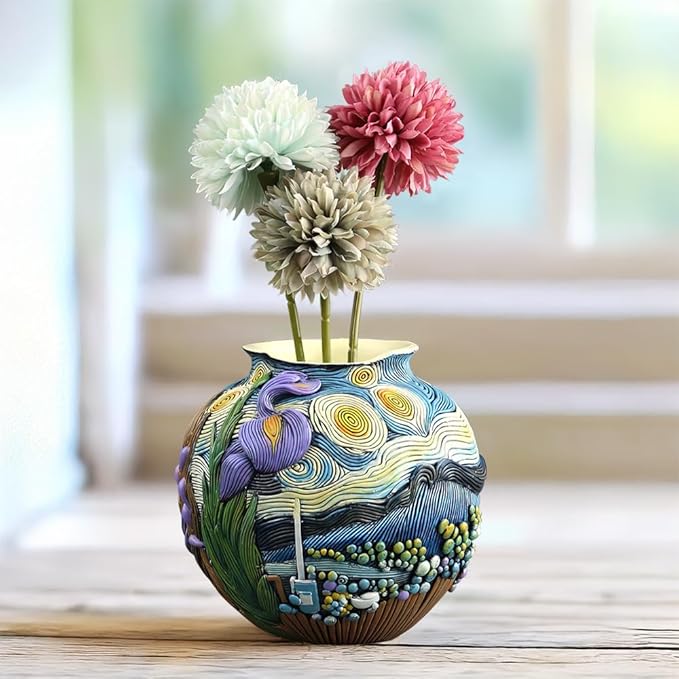TOZLU Picasso Brutalist Beauty Face Flower Pot Ornaments Flower Pots Head Planter Pots Container Colorful Face Art Resin Flower Pot (Starry Night Flower Pot)