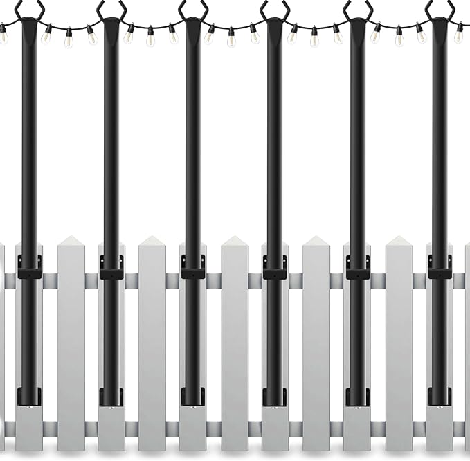 6 Pack String Light Poles,5Ft Light Poles for Outside String Lights,Outdoor Lights Pole with Fork,Metal Poles Stand for Patio Deck Backyard