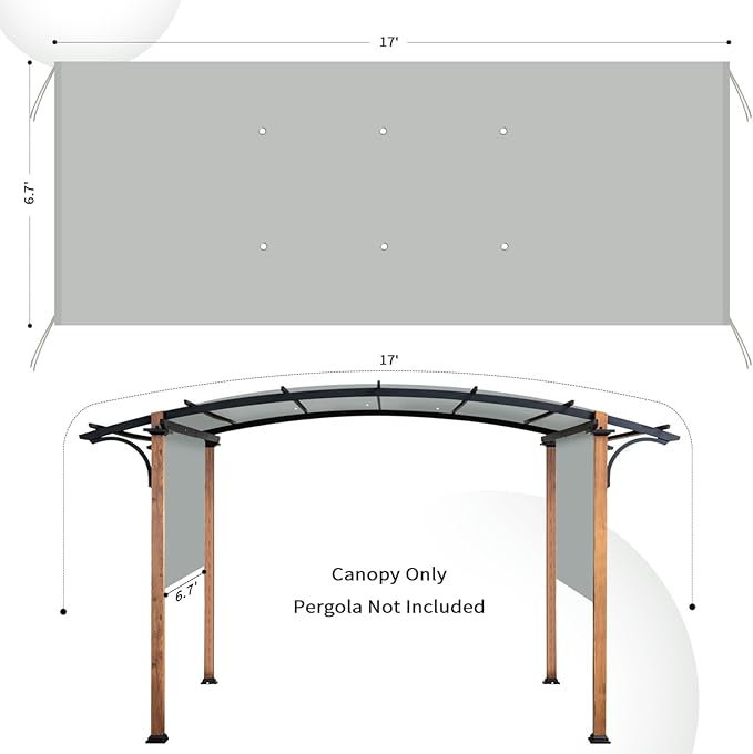 17x6.8 Ft Universal Pergola Replacement Canopy, Outdoor Canopy Shade Cover(Cover Only) (Gray)