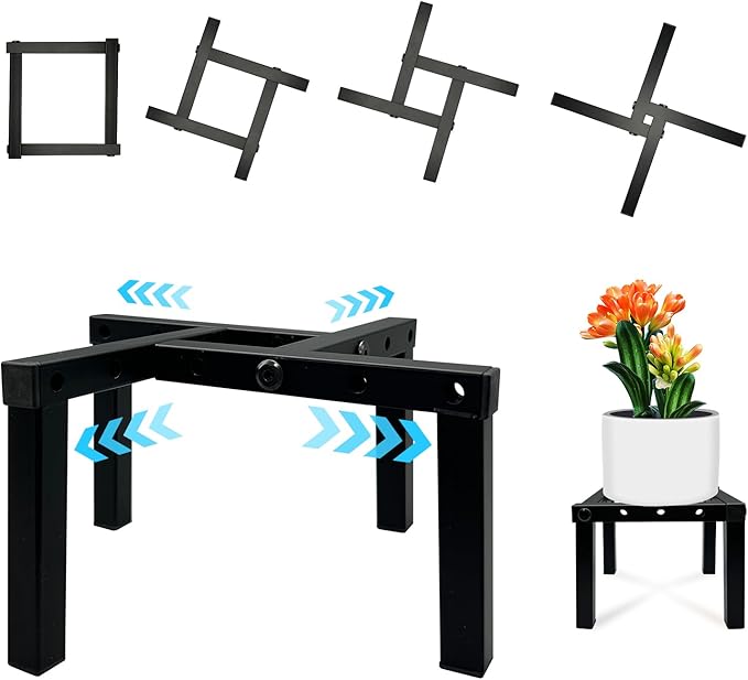 Four Legs Adjustable Metal Plant Stand for 5"-10" Plant Pot – Indoor & Outdoor (Black, 1 Pack)