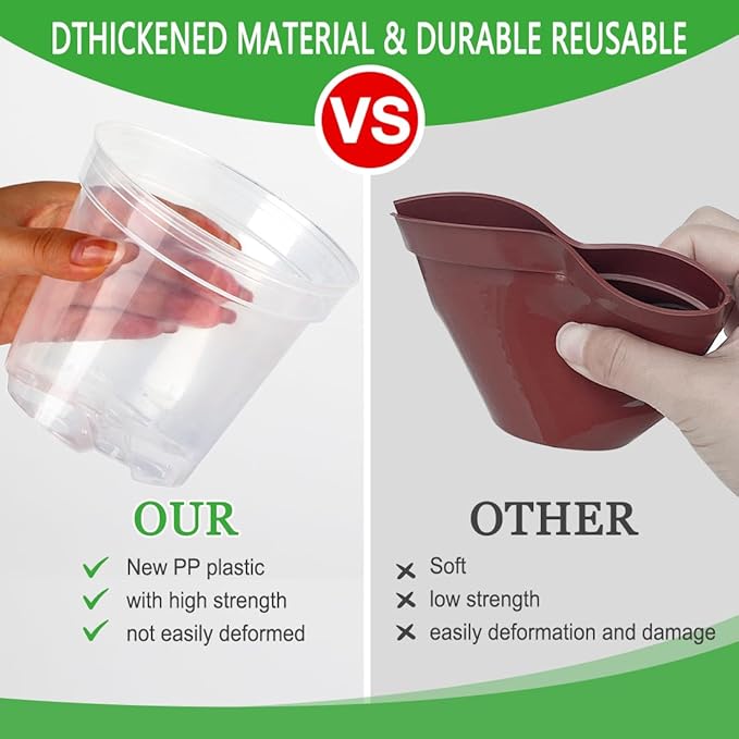 4 Inch Clear Nursery Pots for Plants, Plastic Plant Pot with Drainage Holes, Sturdy Seed Starter Pots, Small Transparent Seedling Pots with Plant Labels and Soil Screens, Gardening Gifts(30 Pack)