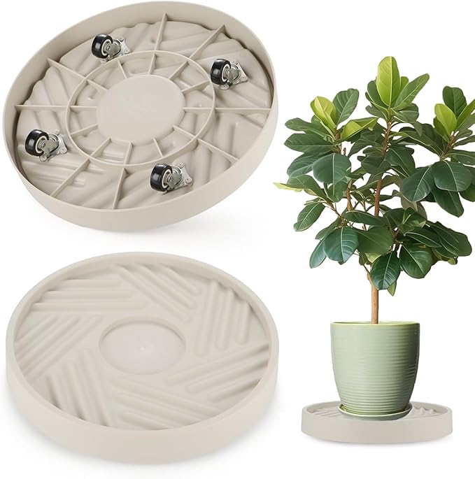 2 Pack Plant Caddy with Wheels, 14" Rolling Plant Stand 165 LBS Heavy Duty with Hidden 360 ° Rotating Silent Wheel Wheels for Outdoor Indoor Large Plant Pots, Flower Pot, Patio