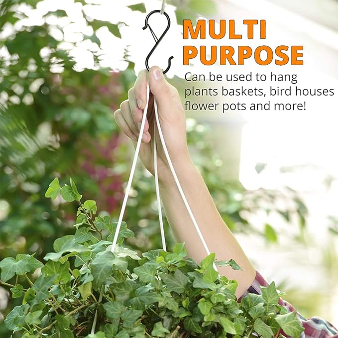 16 Pack Heavy Duty S Hooks with Safety Buckle - S Shaped Hooks for Hanging Plants, Clothes, Kitchen Utensils, Bags (Black)
