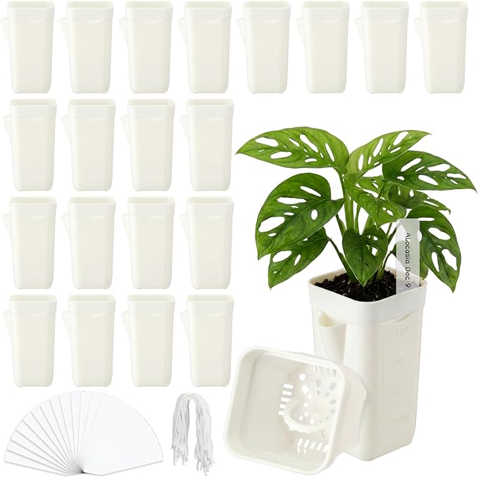 LemonRoad 20 Pack 2" Small Self Watering Pots for Indoor Plants with 20 Plant Label Mini White Plastic Planters with Water Level and Drainage Holes for Propagation, Succulents, and African Violet