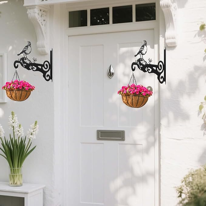 4-Pack Aesthetic Wall Plant Hanger Indoor and Outdoor – 10 Inch Metal Hanging Plant Bracket with Beautiful Bird Pattern – Heavy Duty Plant Hooks for Hanging Plants, Bird Feeder, Wind Chime, Lantern
